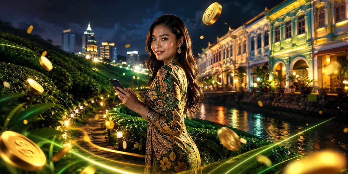 Pemain kasino mudah alih di Penang dengan corak batik menggunakan telefon untuk akses permainan popular